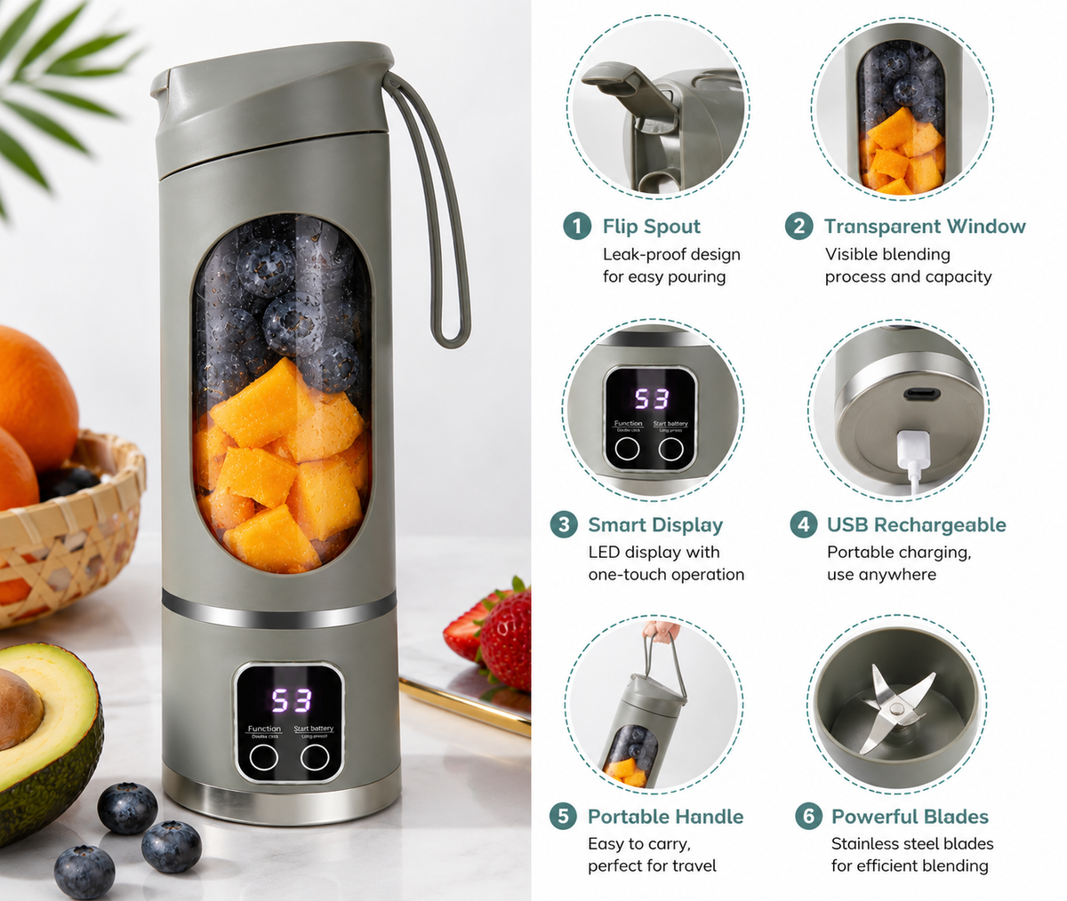 Portable Rechargeable Juicer Blender – Mini Smoothie Maker