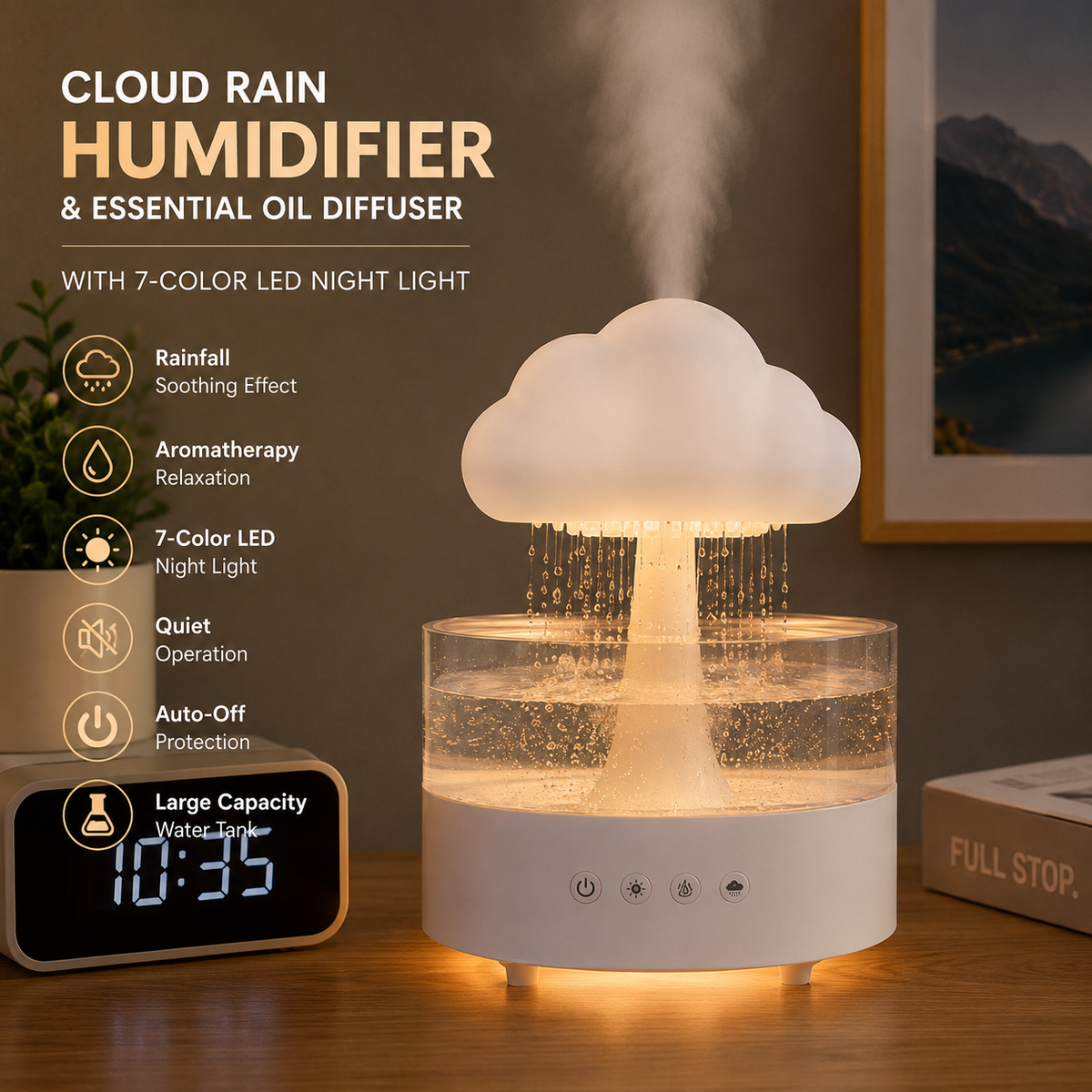 Cloud Humidifier – Cute LED Mist Diffuser & Portable Air Humidifier for Bedroom, Office & Home